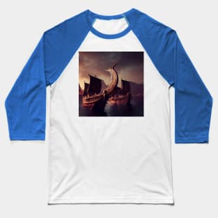 Viking Raiders on Longships Baseball T-Shirt